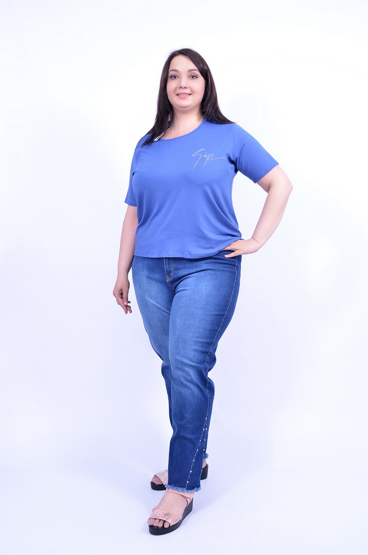 Джинсы широкие с декором супер батал