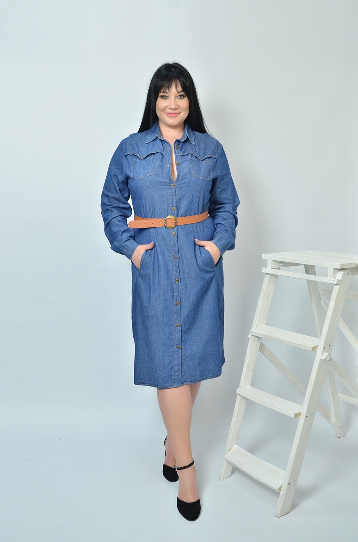 Сукня джинсова з поясом батал