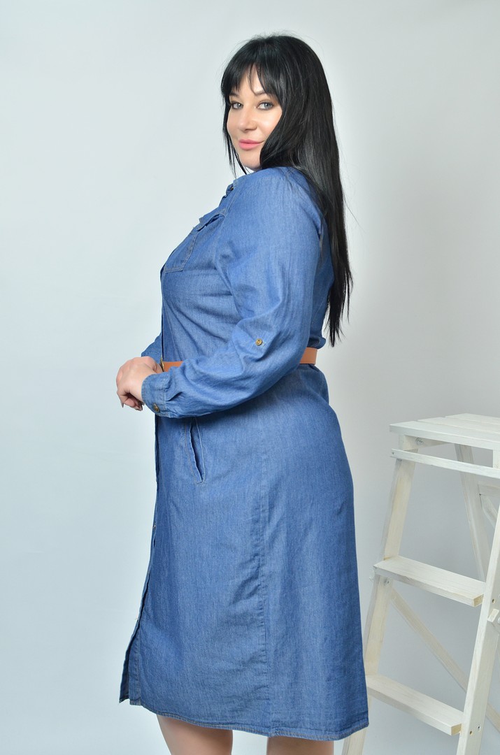 Сукня джинсова з поясом батал