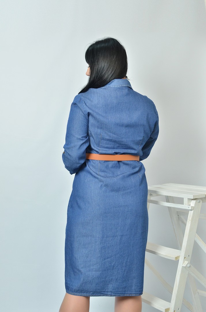 Сукня джинсова з поясом батал