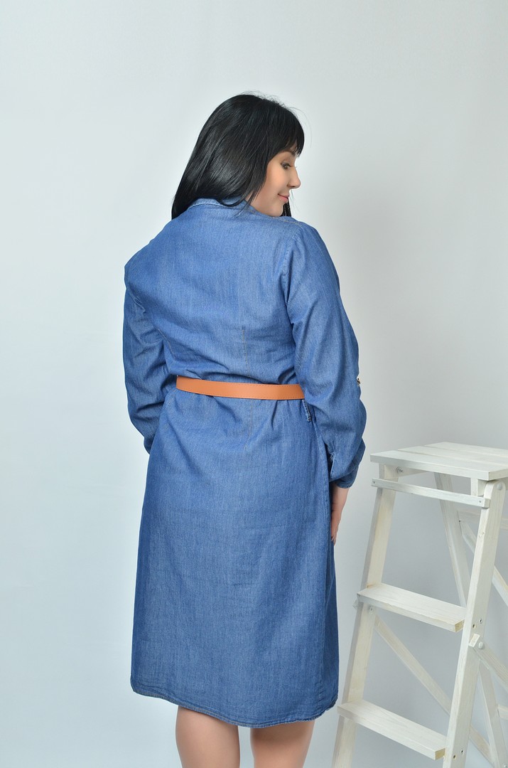 Сукня джинсова з поясом батал