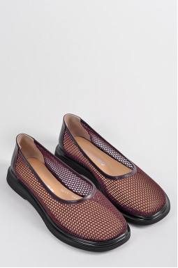 Балетки в шоколадном оттенке с фактурной сеткой больших размеров