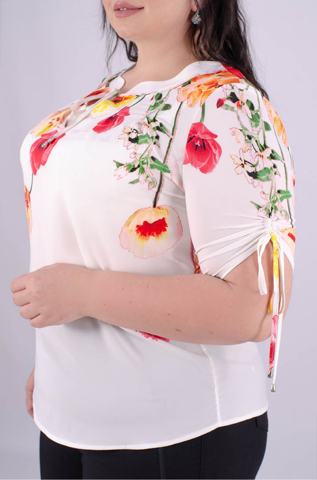Блуза довга пряма з квітами супер батал