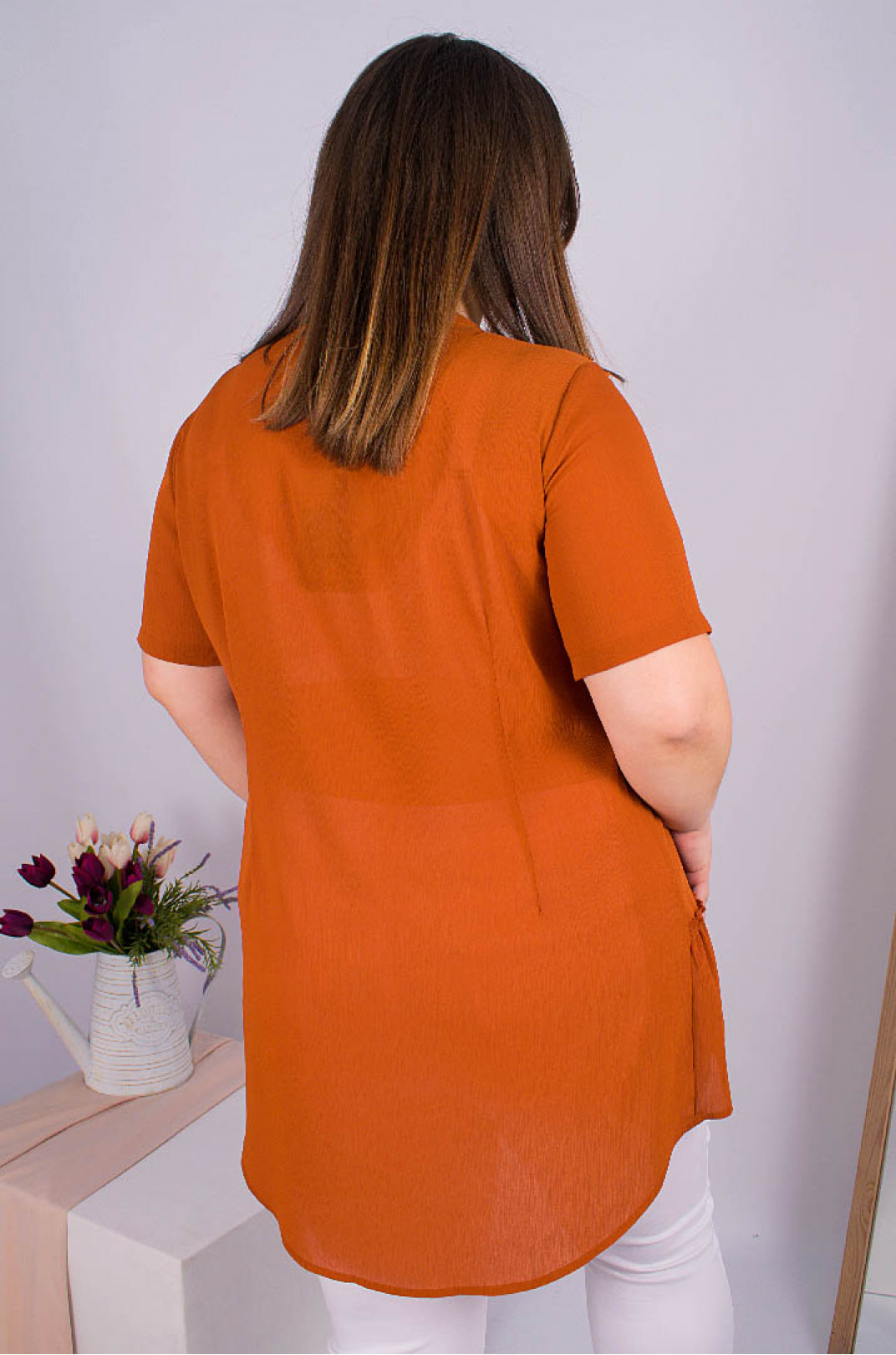 Блуза длинная шифоновая в оборки супер батал
