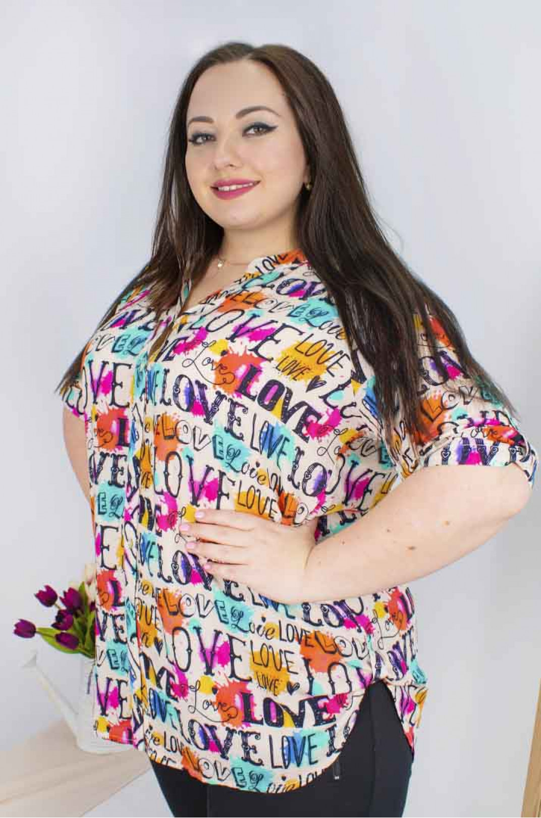 Блуза длинная в цветах супер батал