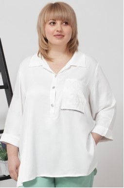 Шелковая блуза с карманом в пайетки батал