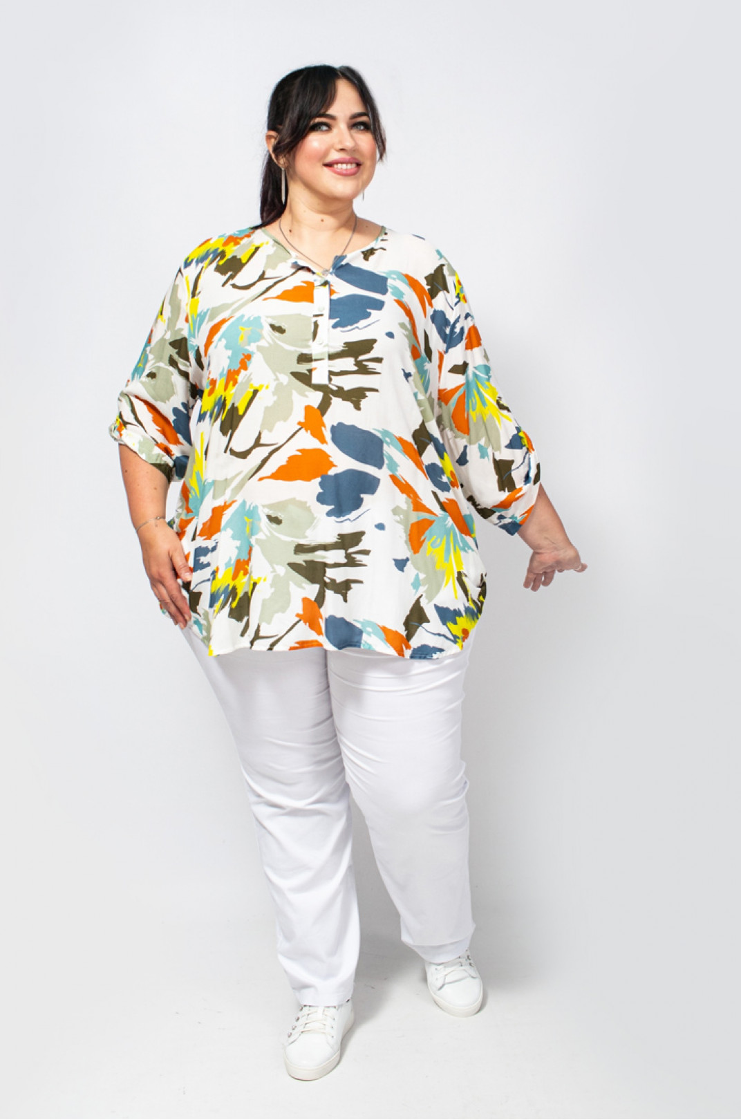 Блуза в різнокольорові абстрактні мазки супер батал