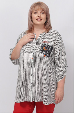 Блуза штапельная в вертикальную полоску с карманом батал