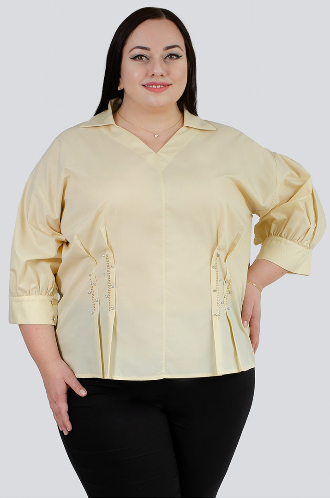 Блуза коттоновая с декором больших размеров