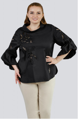 Елегантна чорна блуза з об'ємними рукавами великих розмірів