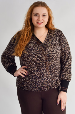 Блуза с леопардовым принтом и декоративными камнями больших размеров