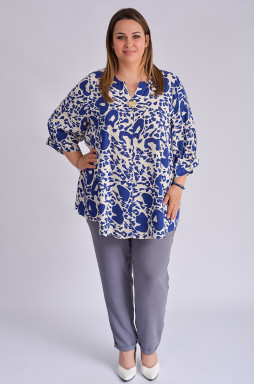 Блуза довга трапеція з абстрактним принтом великих розмірів