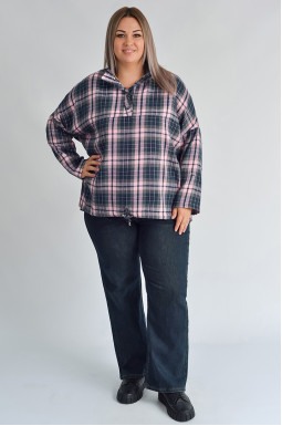 Блуза в клетку с длинным рукавом больших размеров