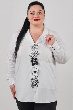 Блуза длинная с цветочной аппликацией больших размеров