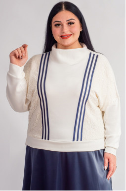 Блуза з контрастними деталями та гіпюровими вставками великих розмірів