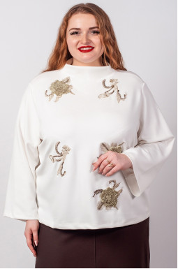 Стильна блуза в молочному відтінку з квітковим декором великих розмірів