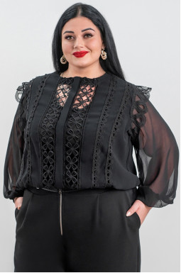 Блуза‑двійка з мереживним фактурним оздобленням великих розмірів