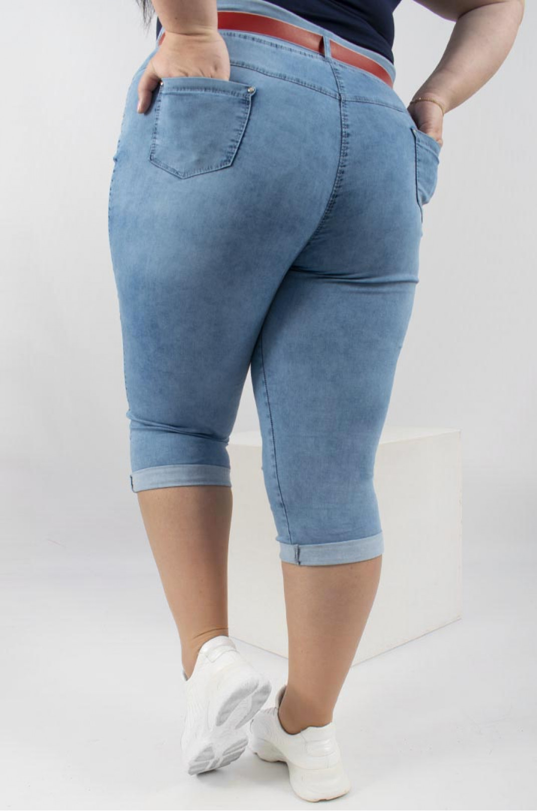 Капри джинсовые + пояс батал