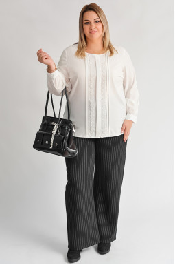 Брюки широкі у смужку з декоративним шнурком великих розмірів