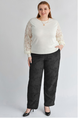 Брюки с цветочной прошвой спереди больших размеров