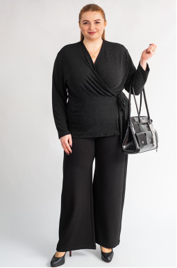 Брюки чорні широкі з еластичної тканини великих розмірів