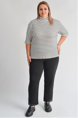 Черные брюки 7/8 со вставками из экокожи больших размеров 