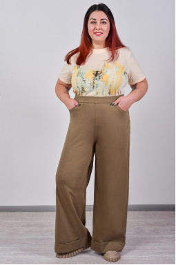 Брюки широкие с акцентным манжетом больших размеров