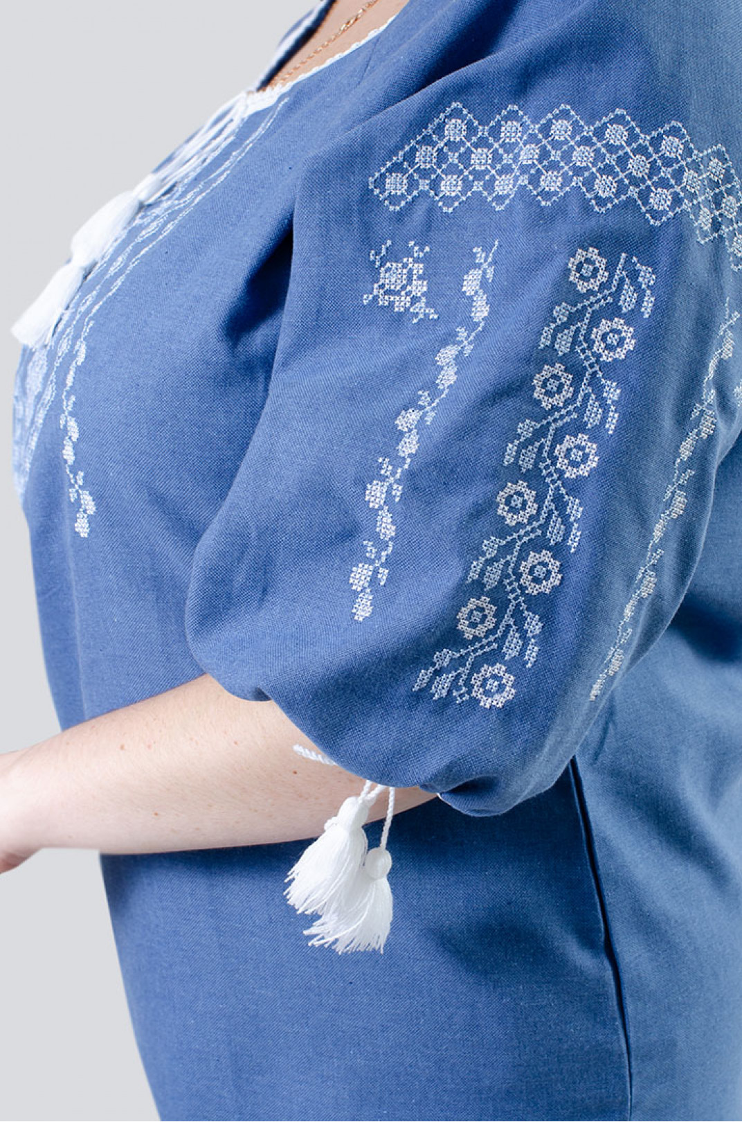 Вышиванка-блуза льняная с кружевом супер батал