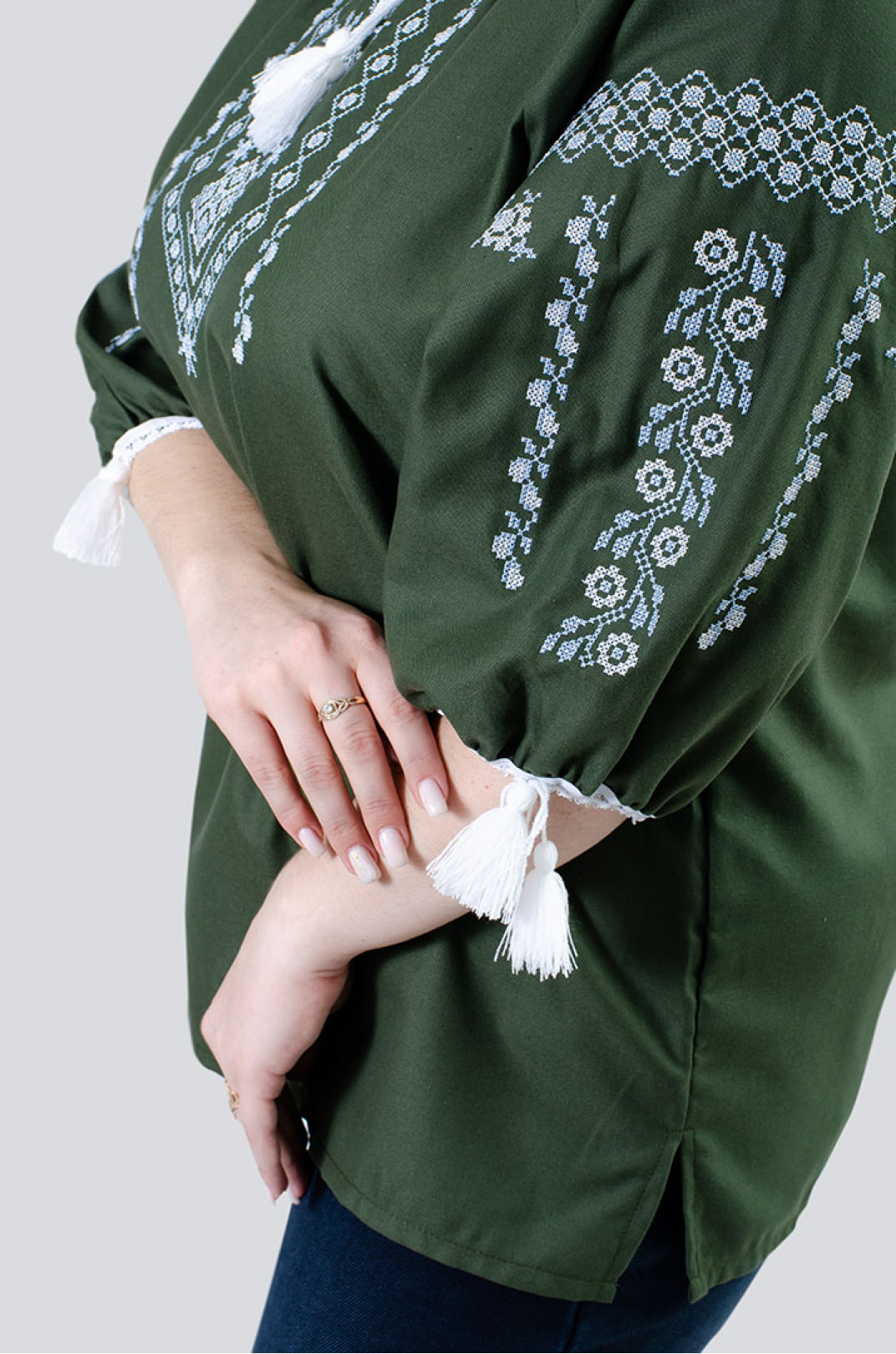 Вышиванка-блуза льняная с кружевом супер батал