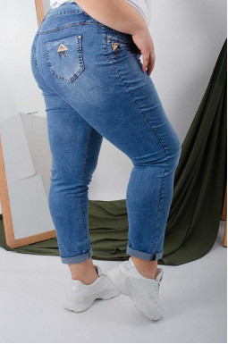 Стильні джинси завужені з декором на кишенях батал