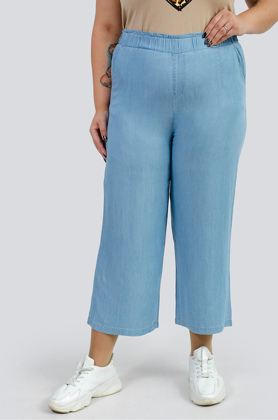Світло-блакитні джинси кюлоти великих розмірів
