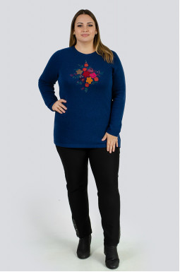 Джемпер довгий в'язаний з вишивкою великих розмірів