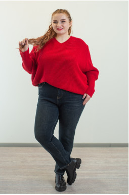 Темно-синие утепленные джинсы 7/8 с флисом больших размеров