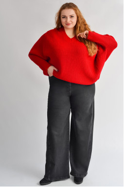 Джинсы с широкими штанинами и высокой талией больших размеров