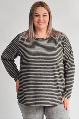 Темно-серый джемпер в полоску с люрексовым блеском больших размеров