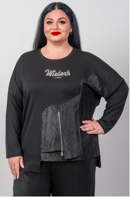 Джемпер спорт з фактурною вставкою та декоративною блискавкою великих розмірів