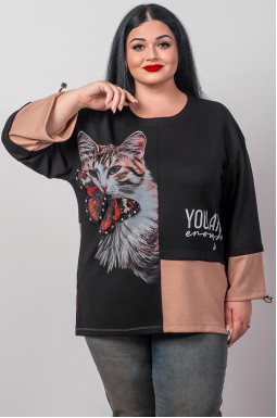 Джемпер довгий з контрастними вставками та графічним принтом великих розмірів