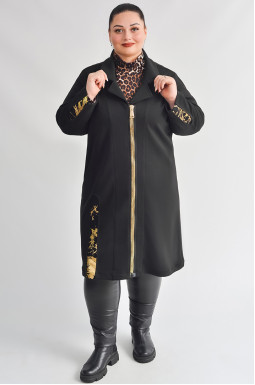 Черный трикотажный кардиган с золотистыми акцентами больших размеров