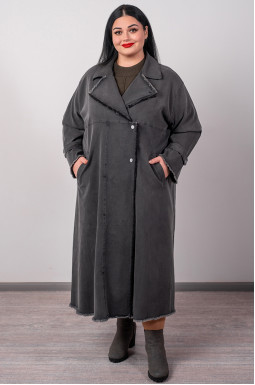 Кардиган длинный в графитовом цвете с необработанным краем больших размеров