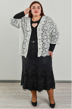 Кардиган короткий мереживний із декоративними кнопками великих розмірів