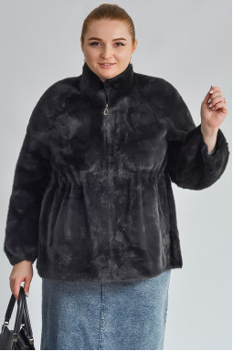 Кожушок с кулиской на талии из эко меха больших размеров