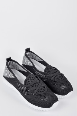 Кроссовки текстильные черные с белыми полосами больших размеров