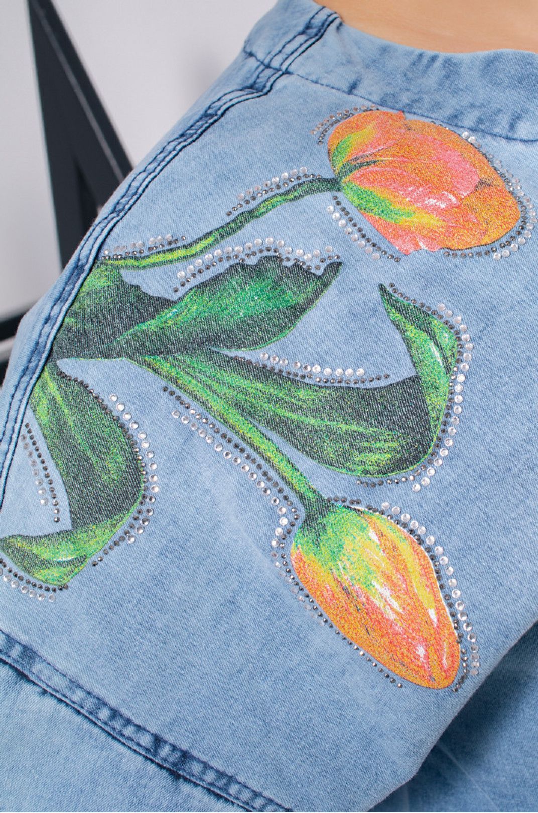 Куртка джинсова з принтом квіти супер батал