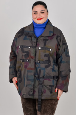 Куртка на кнопках в графитовом оттенке с цветными акцентами больших размеров