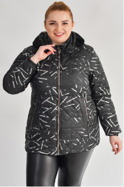 Черная куртка с серым геометрическим рисунком больших размеров