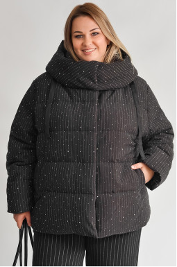 Черная куртка с капюшоном в полоску со стразами больших размеров