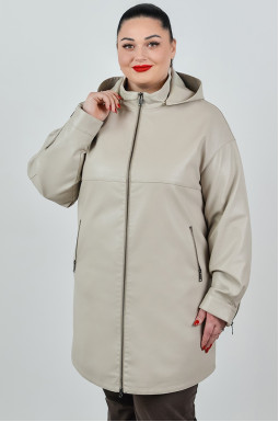 Куртка довга з екошкіри з манжетами на блискавці та капюшоном великих розмірів