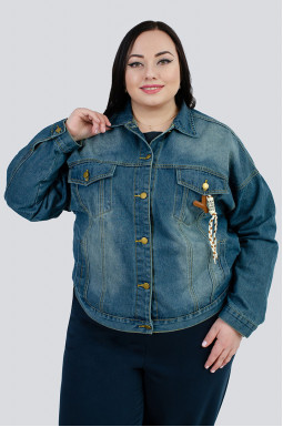 Куртка джинсовая с украшением больших размеров