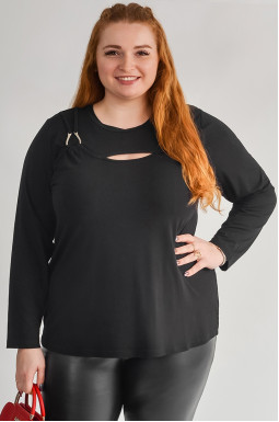 Блуза чорна спортивного стилю з декоративним вирізом великих розмірів