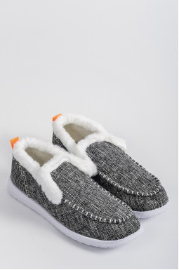 Сірі текстильні мокасини з екохутром великих розмірів